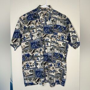 Casual Blue and White Scenic Button Down Shirt